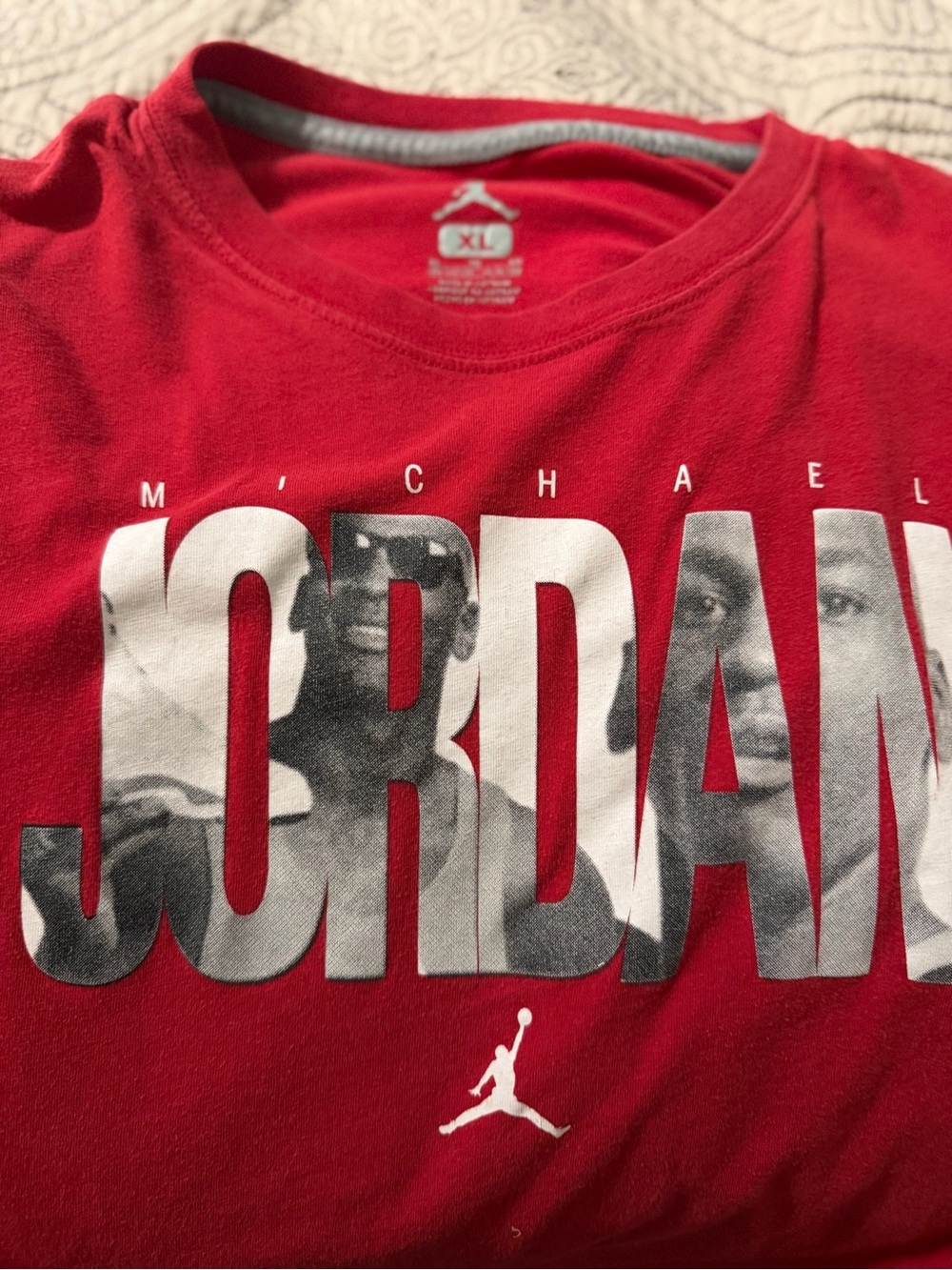 Jordan Red Crewneck Tee with Monochrome Photo Logo